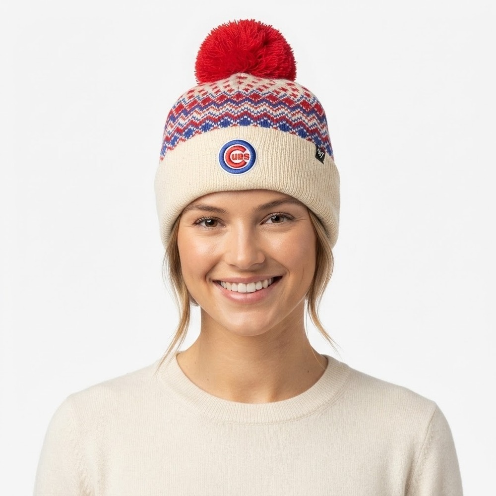 47 Brand Chicago Cubs Elsa Cuff Knit Beanie Women OS Natural NWT Knit Pom Hat